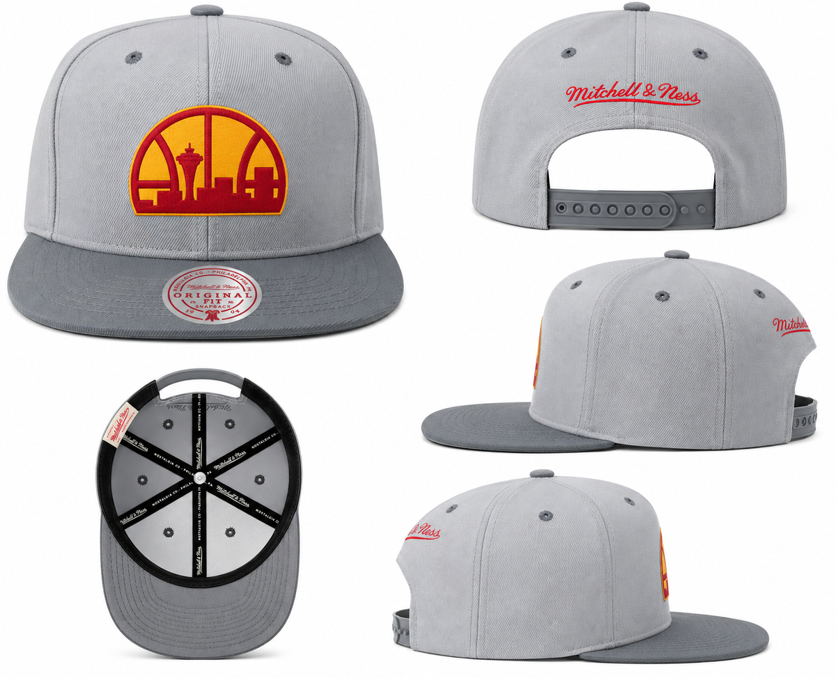 Seattle Supersonics NBA Cool Gray 3 2-Tone HWC Mitchell & Ness Snapback Hat for Men product image 3, provided for visual
