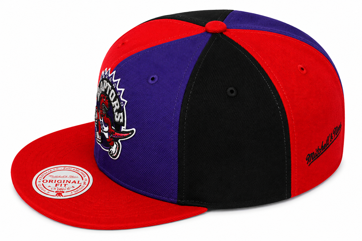 Toronto Raptors Mitchell & Ness NBA Pinwheel Snapback Hat-HWC Logo for Men product image 3, provided for visual reference