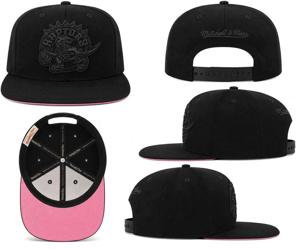 Toronto Raptors Mitchell & Ness Tonal Black Pink Moon Snapback Hat product image 5, provided for visual reference and