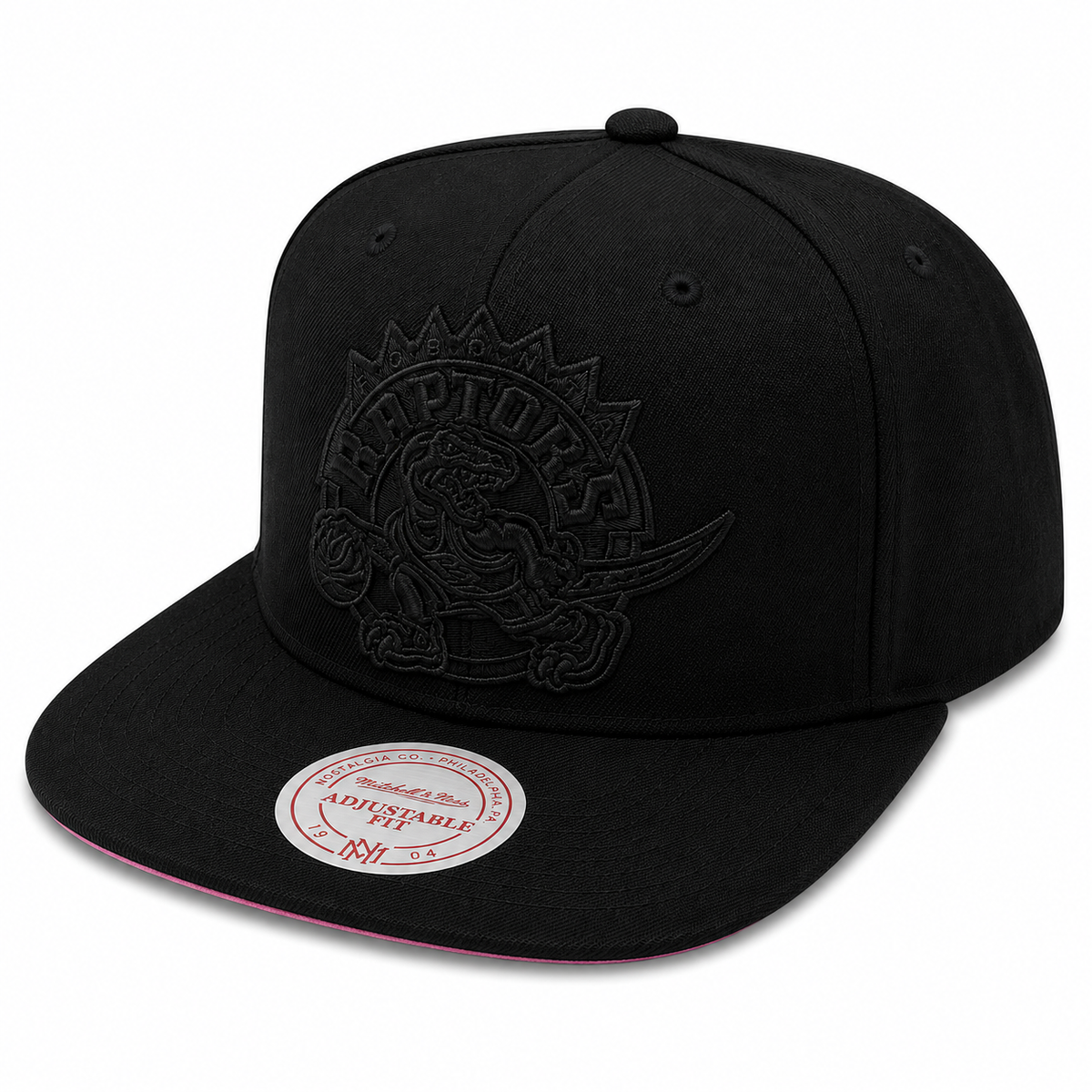 Toronto Raptors Mitchell & Ness Tonal Black Pink Moon Snapback Hat product image 1, provided for visual reference and