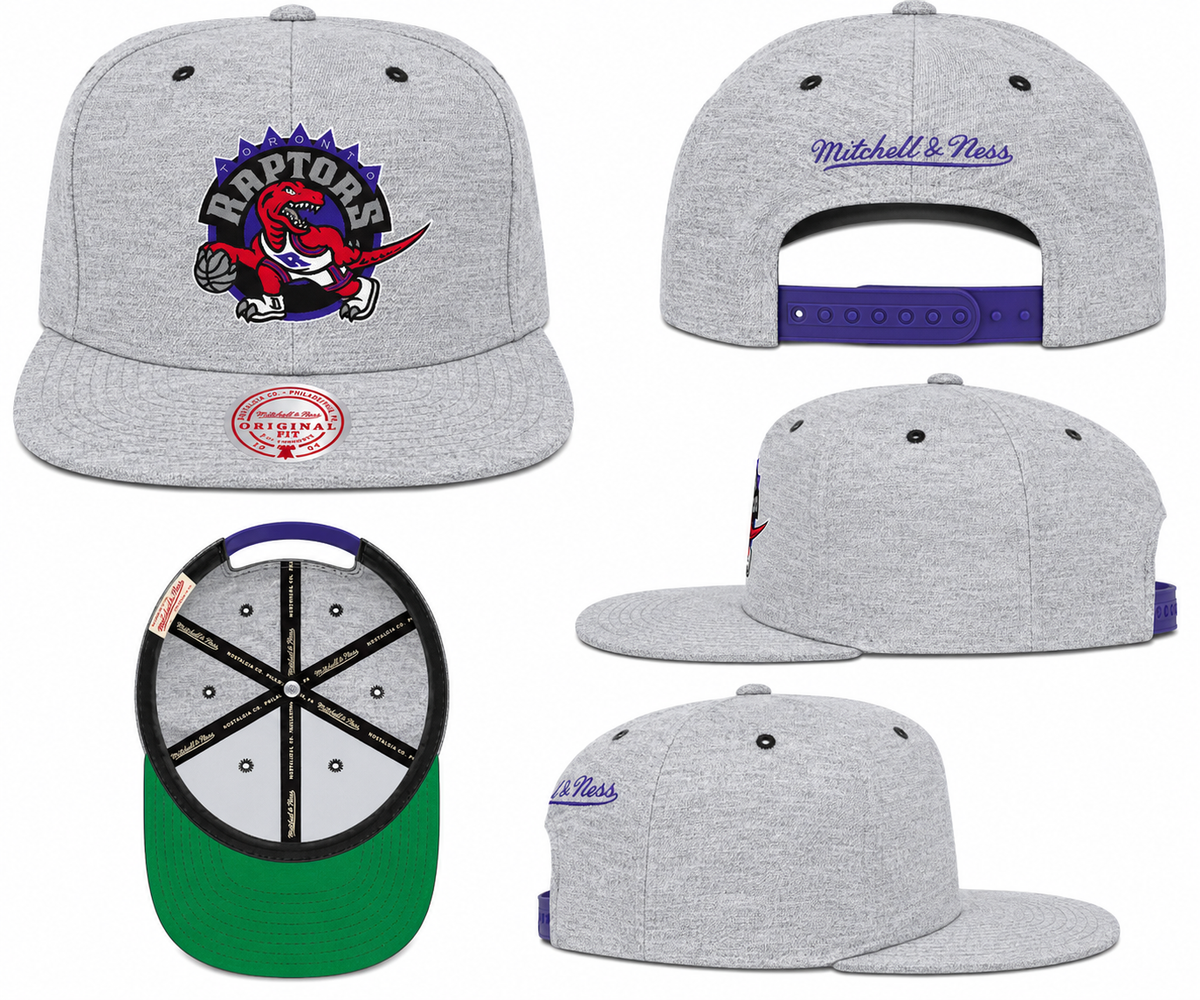 Toronto Raptors HWC Gray Heather 2.0 Mitchell & Ness Snapback Hat product image 2, provided for visual reference and product