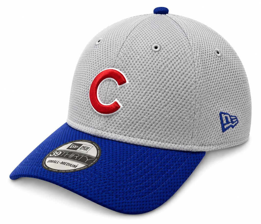 Mens Chicago Cubs Gray And Blue Performance 39THIRTY Flex Fit Hat By New Era product image 1, provided for visual reference