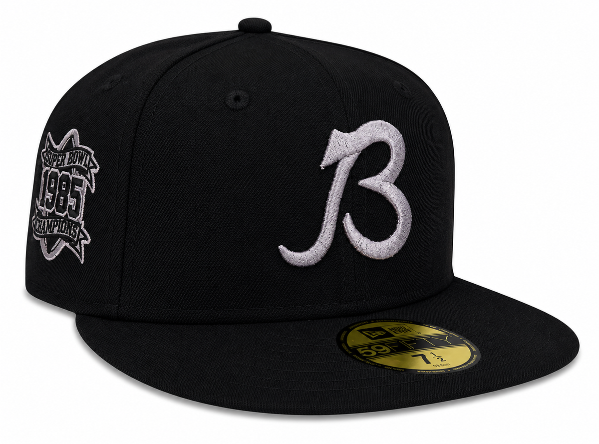 Chicago Bears "B" Logo Black/Graphite 1985 Super Bowl Champions Side Patch New Era 59FIFTY Fitted Hat product image 1,
