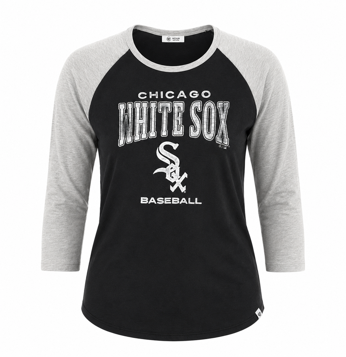 MLB Chicago White Sox Women '47 Brand Black Heatwave Frankie Raglan 3/4 Sleeve T-Shirt product image 1, provided for visual