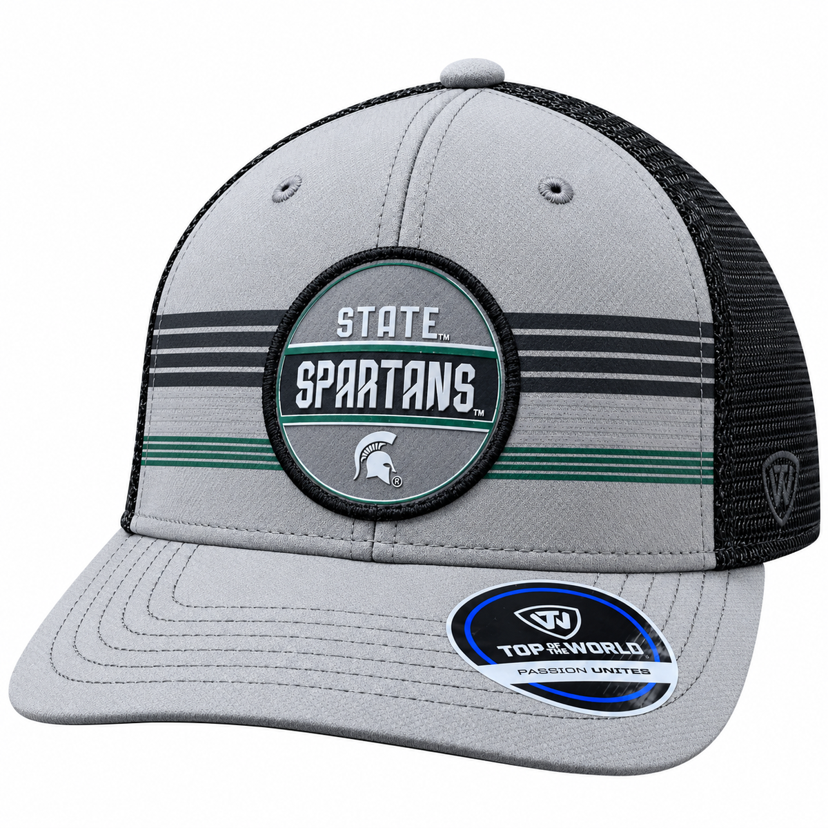 Michigan State Spartans Top of the World Gray/Black Trucker Adjustable Snapback Hat product image 1, provided for visual