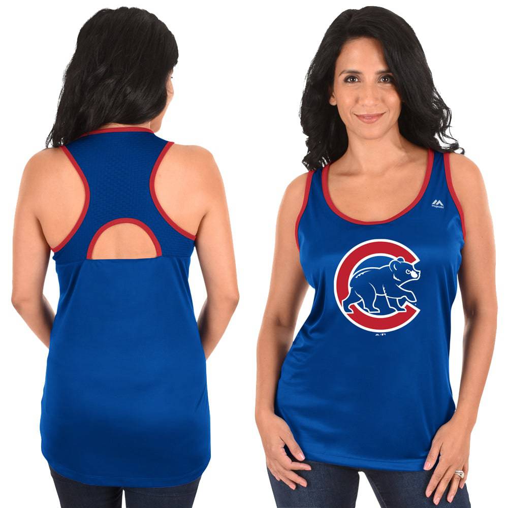 Womens Chicago Cubs All About Function Cool Base Racerback Tank Top By Majestic product image 1, provided for visual