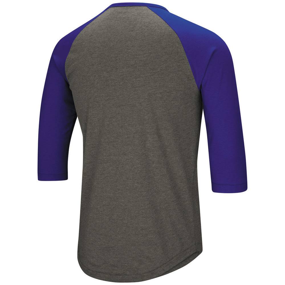 Chicago Cubs Under Armour Heathered Gray/Light Blue Tri-Blend Cooperstown Crossed Bats 3/4-Sleeve Raglan Performance T-Shirt