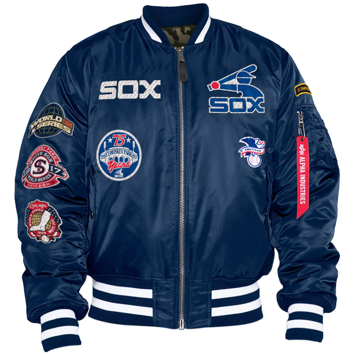 Chicago White Sox Alpha Industries X New Era Navy Cooperstown Collection MA-1 Bomber Jacket for Men product image 2,