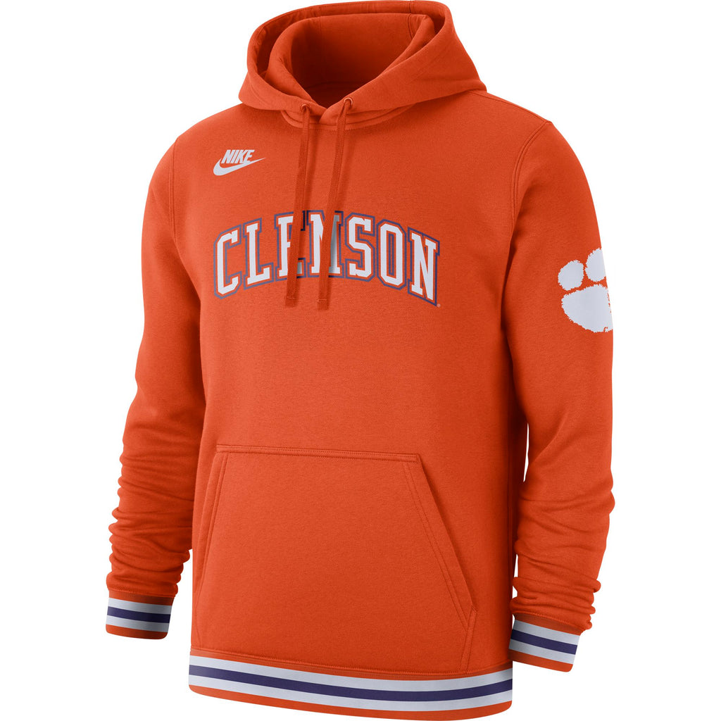Clemson Tigers Orange Retro Fleece Hoodie for Men product image 1, provided for visual reference and product detail review