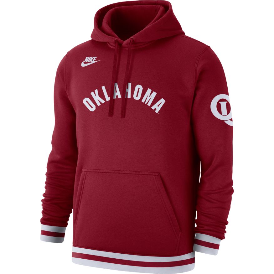 Nike Oklahoma Sooners Maroon Retro Fleece Pullover Hoodie for Men product image 1, provided for visual reference and product