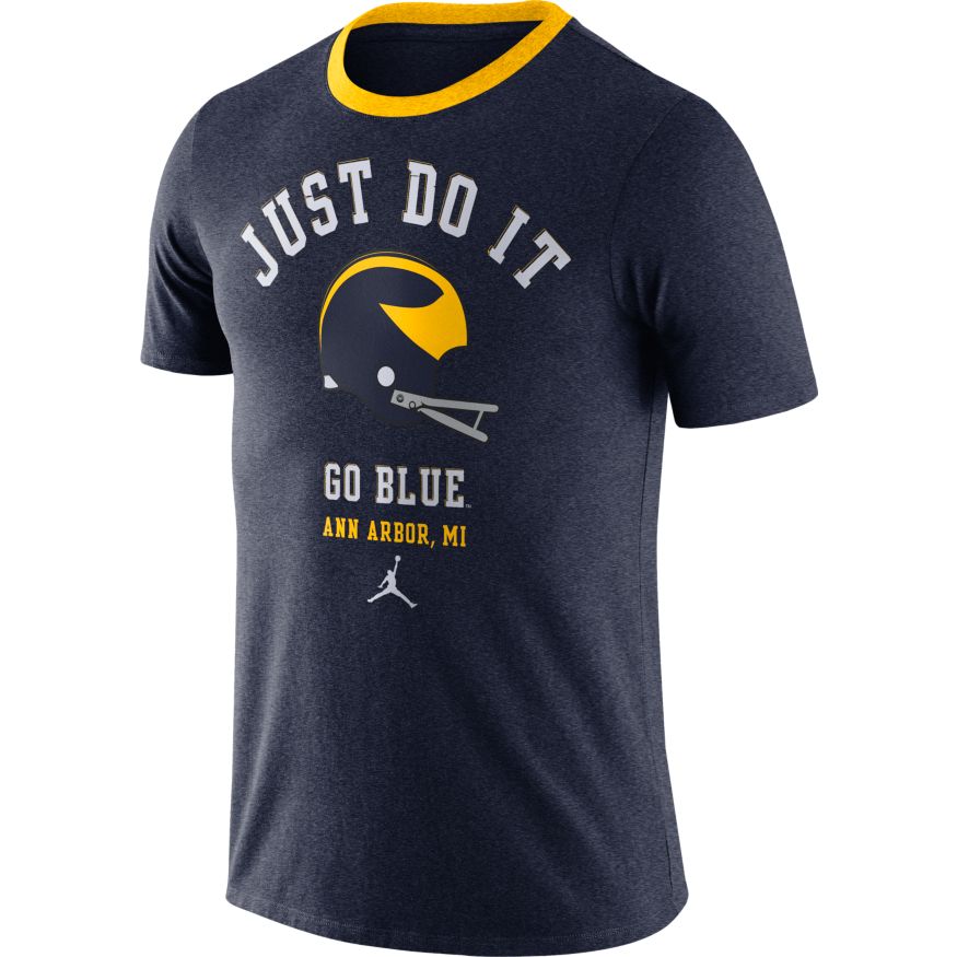 Michigan Wolverines Football Navy Vault Helmet Logo T-Shirt By Nike for Men product image 1, provided for visual reference
