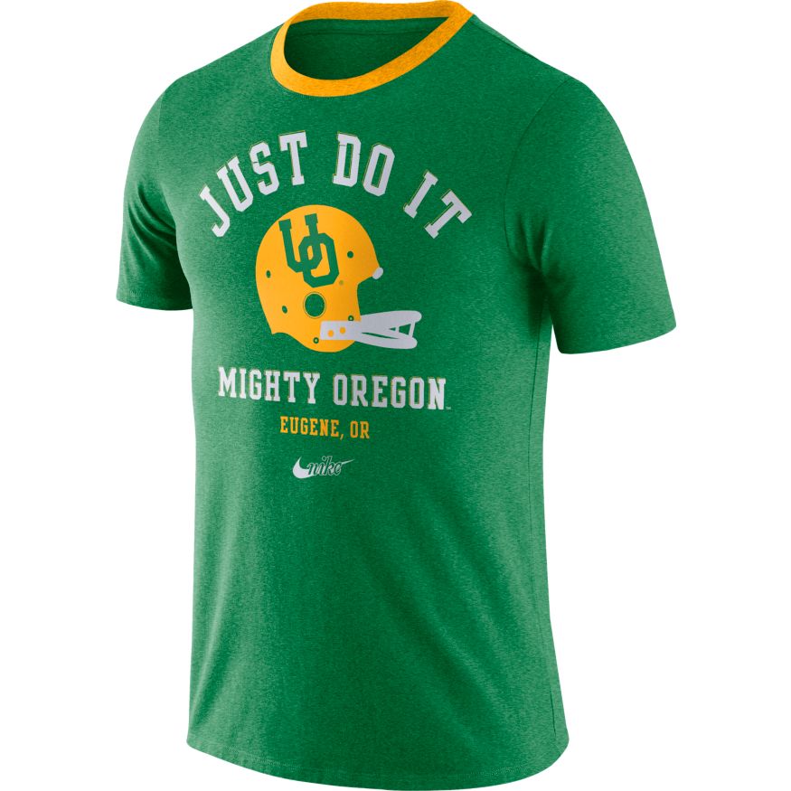 Oregon Ducks Football Apple Green Vault Helmet Logo T-Shirt By Nike for Men product image 1, provided for visual reference