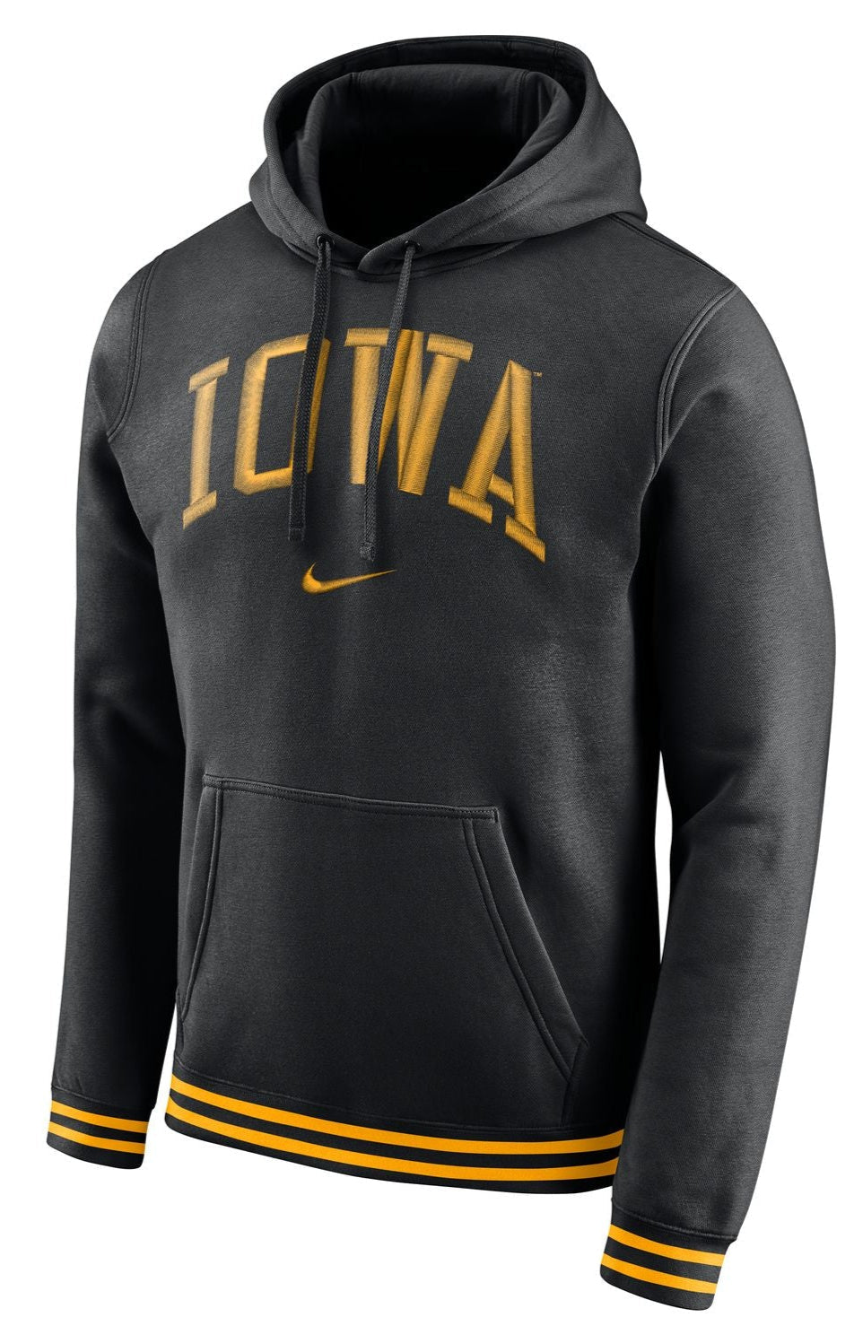 Iowa Hawkeyes Nike Black Retro Fleece Hoodie for Men product image 1, provided for visual reference and product detail review