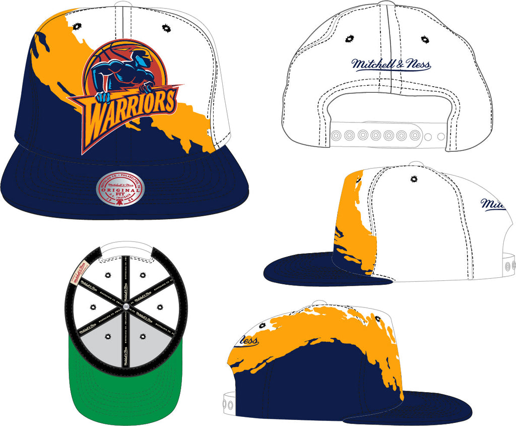 Golden State Warriors HWC NBA Paintbrush Mitchell & Ness Snapback Hat product image 2, provided for visual reference and