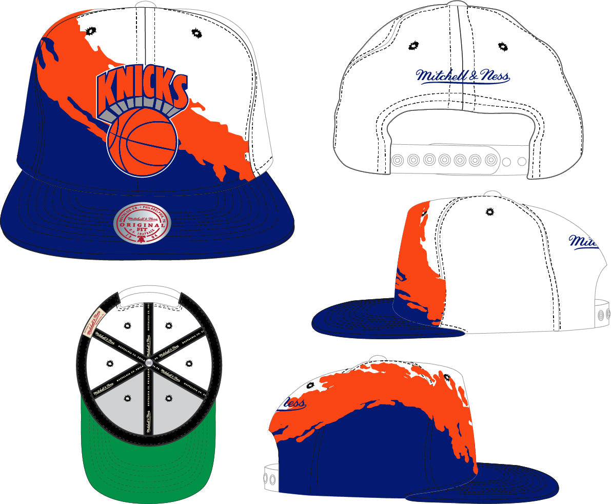 New York Knicks HWC NBA Paintbrush Mitchell & Ness Snapback Hat product image 2, provided for visual reference and product