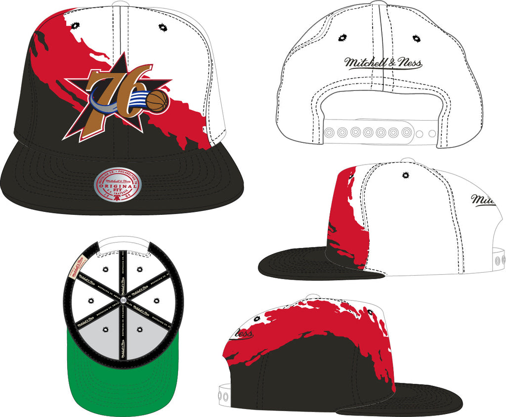 Philadelphia 76ers HWC NBA Paintbrush Mitchell & Ness Snapback Hat product image 2, provided for visual reference and