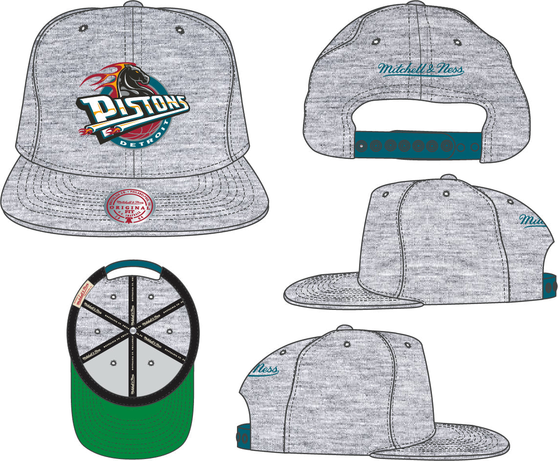 Detroit Pistons Hardwood Classics Heather Gray 2.0 Mitchell & Ness Snapback Hat product image 5, provided for visual
