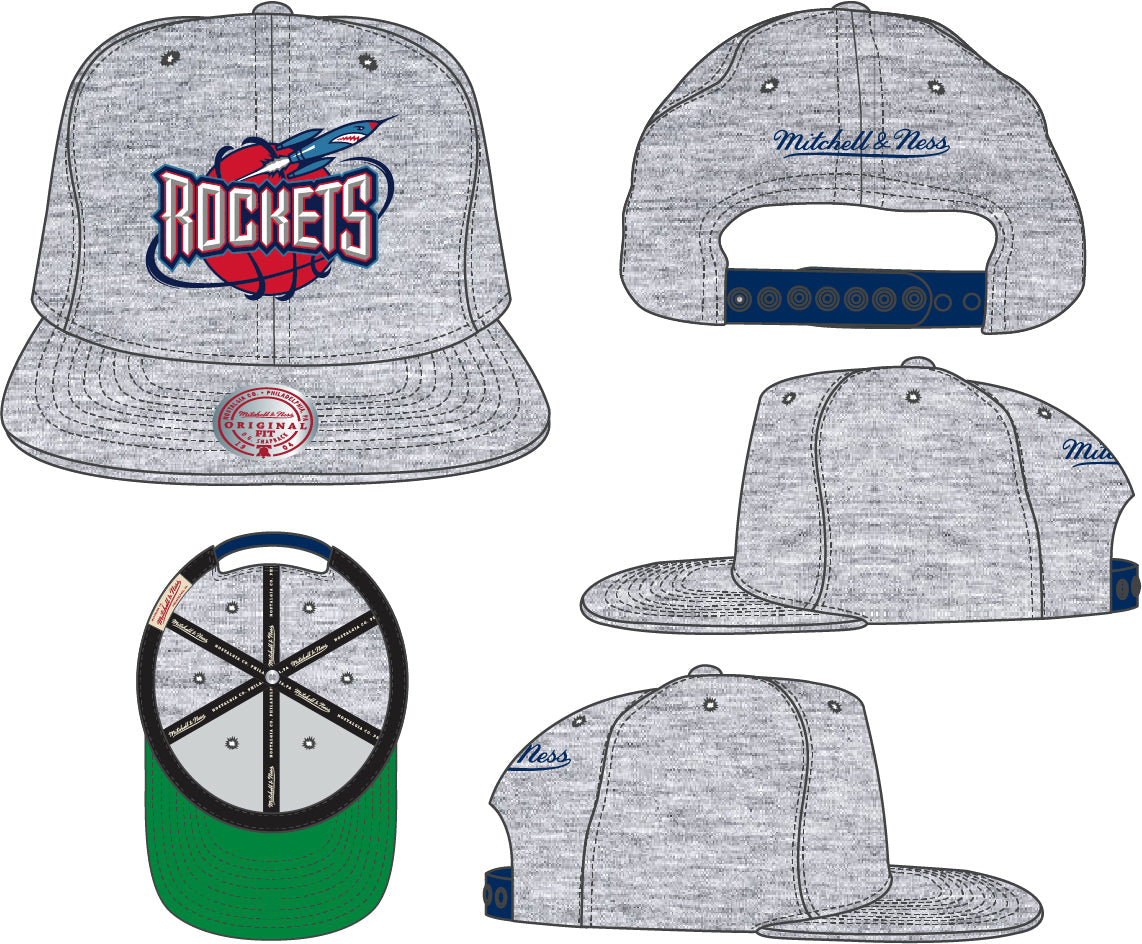 Houston Rockets HWC Gray Heather 2.0 Mitchell & Ness Snapback Hat product image 3, provided for visual reference and product