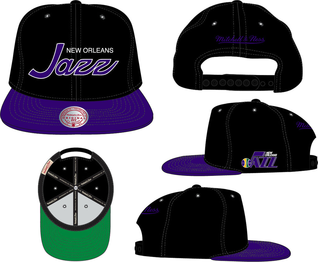 New Orleans Jazz Hardwood Classics Team Script 2.0 2 Tone Black/Purple Mitchell & Ness Snapback Hat product image 5,