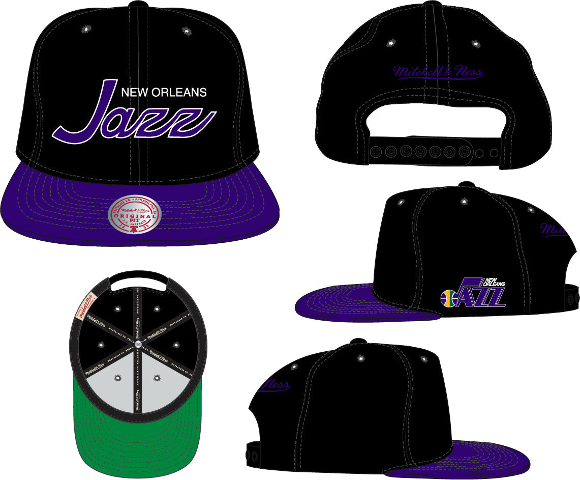 New Orleans Jazz Hardwood Classics Team Script 2.0 2 Tone Black/Purple Mitchell & Ness Snapback Hat product image 5,