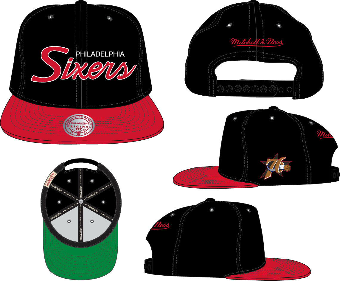 Philadelphia 76ers HWC Team Script 2.0 Mitchell & Ness Snapback Hat product image 3, provided for visual reference and