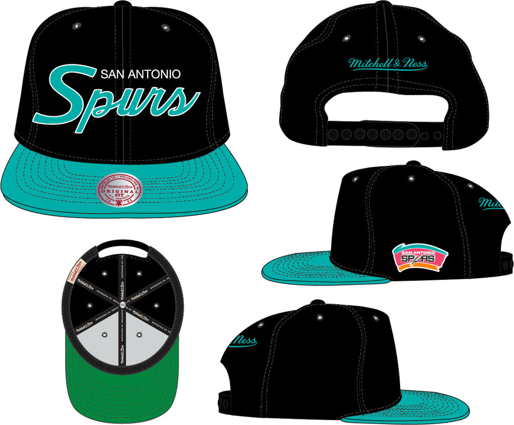 San Antonio Spurs HWC Team Script 2.0 Black Mitchell & Ness Snapback Hat product image 3, provided for visual reference and