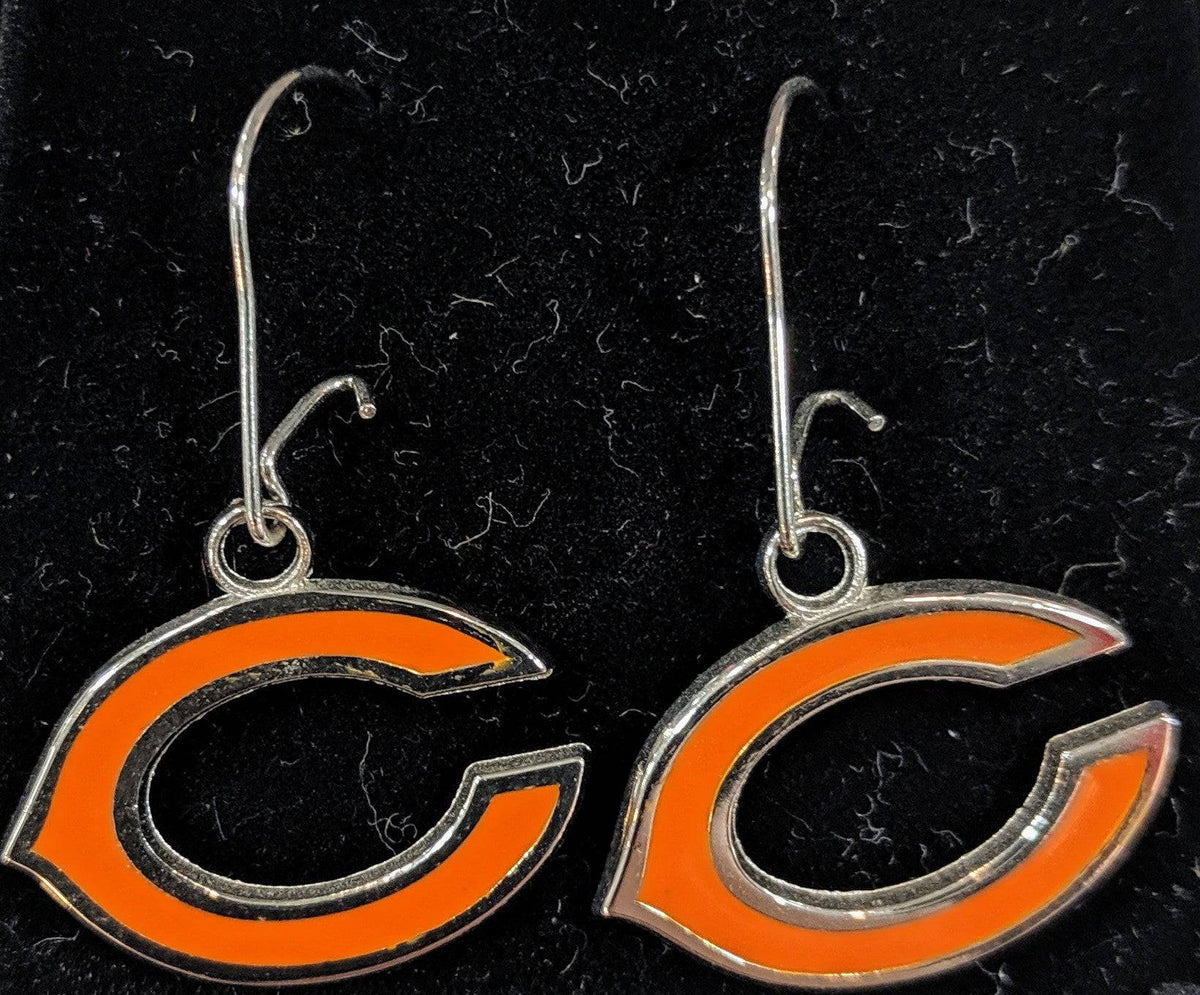 NFL Chicago Bears "C" Enamel Dangle Earrings 1/2 Inch - Sterling Silver product image 1, provided for visual reference and