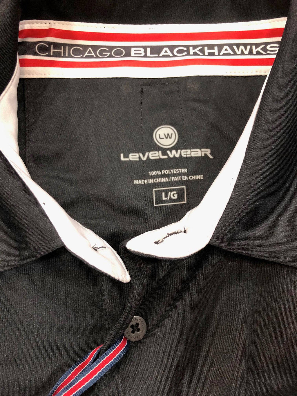 Chicago Blackhawks RPM Back Stripe Polo By Levelwear-Black product image 3, provided for visual reference and product detail