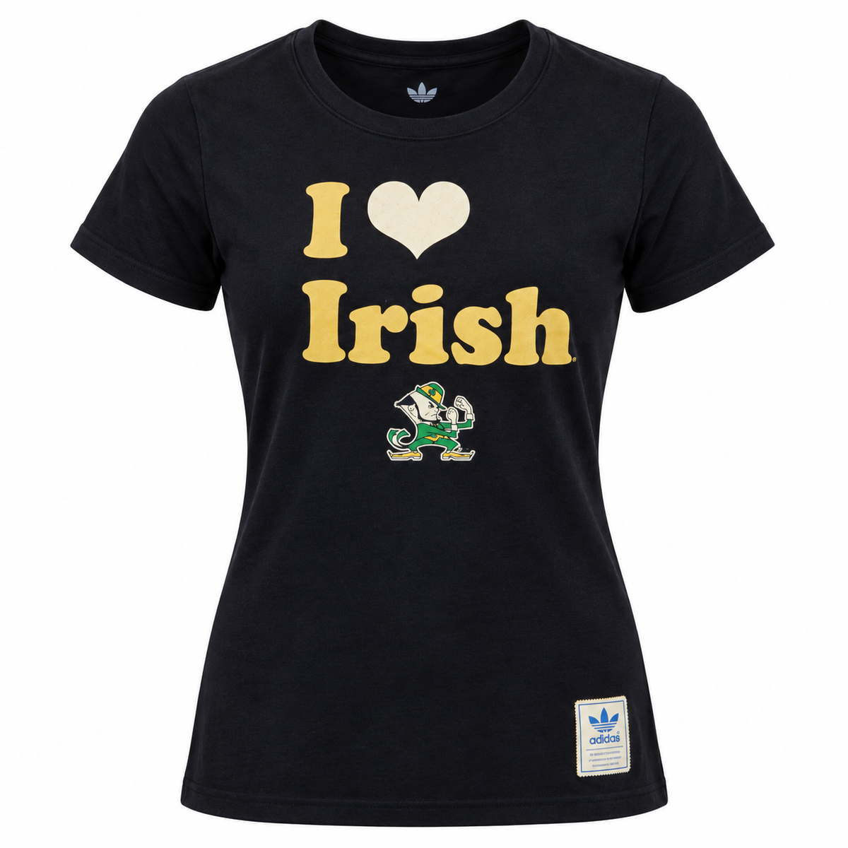 Womens NCAA Notre Dame Fighting Irish "I Love Irish" Navy Adidas T-Shirt product image 1, provided for visual reference and