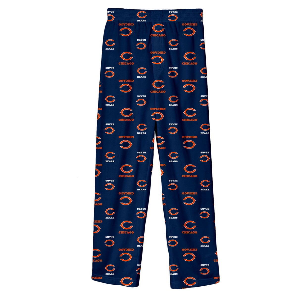 Chicago Bears Youth Allover Logo Flannel Pajama Pants - Navy Blue product image 1, provided for visual reference and product