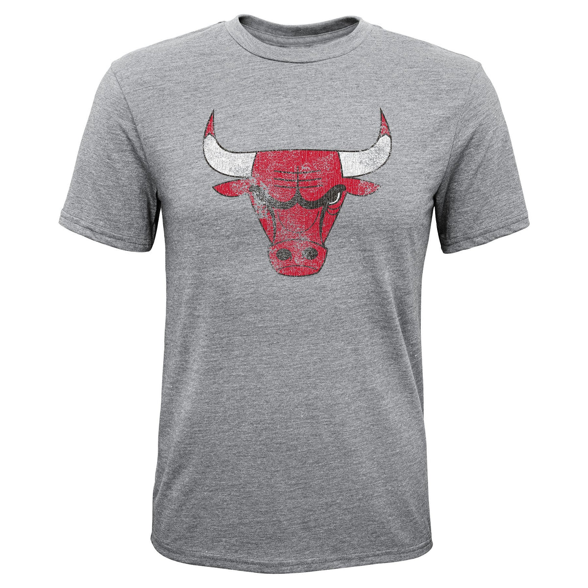 Chicago Bulls Youth Short Sleeve Distressed Heather Gray Tri-Blend T-Shirt product image 1, provided for visual reference