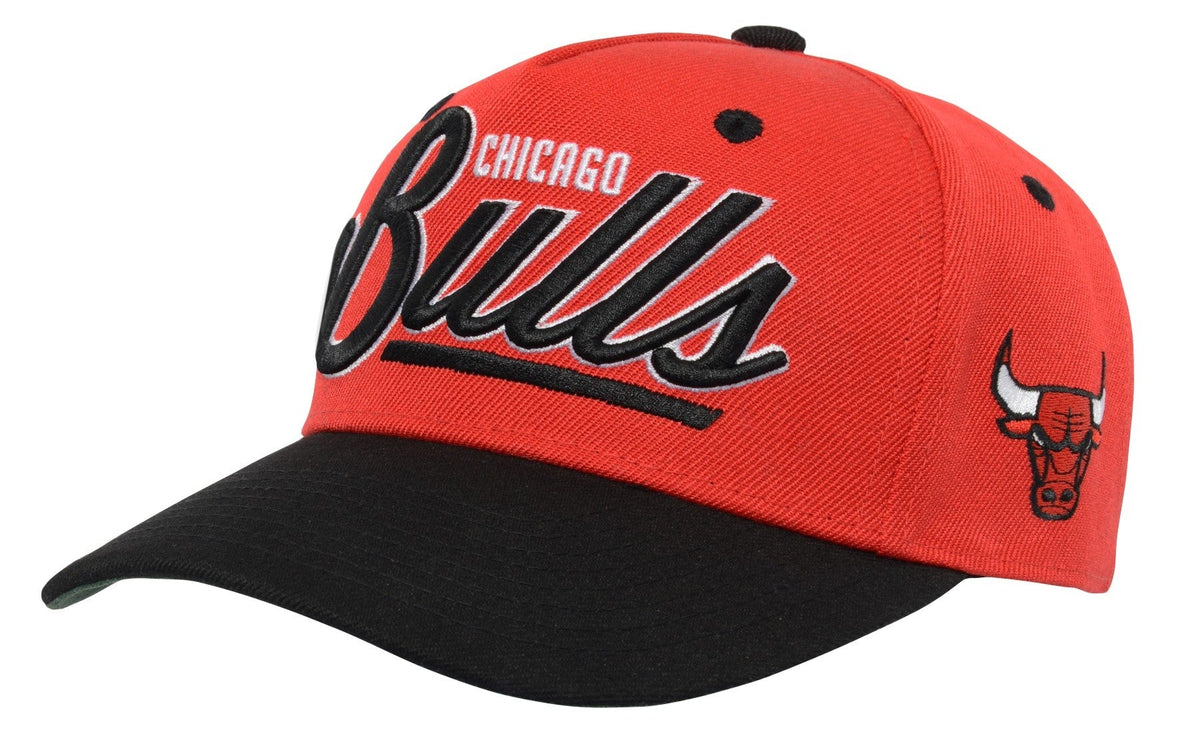 Youth Chicago Bulls NBA Two-Tone Red/Black Retro Script Adjustable Hat product image 1, provided for visual reference and