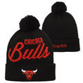 Youth Chicago Bulls NBA Black Retro Script Cuffed Pom Knit Hat product image 1, provided for visual reference and product