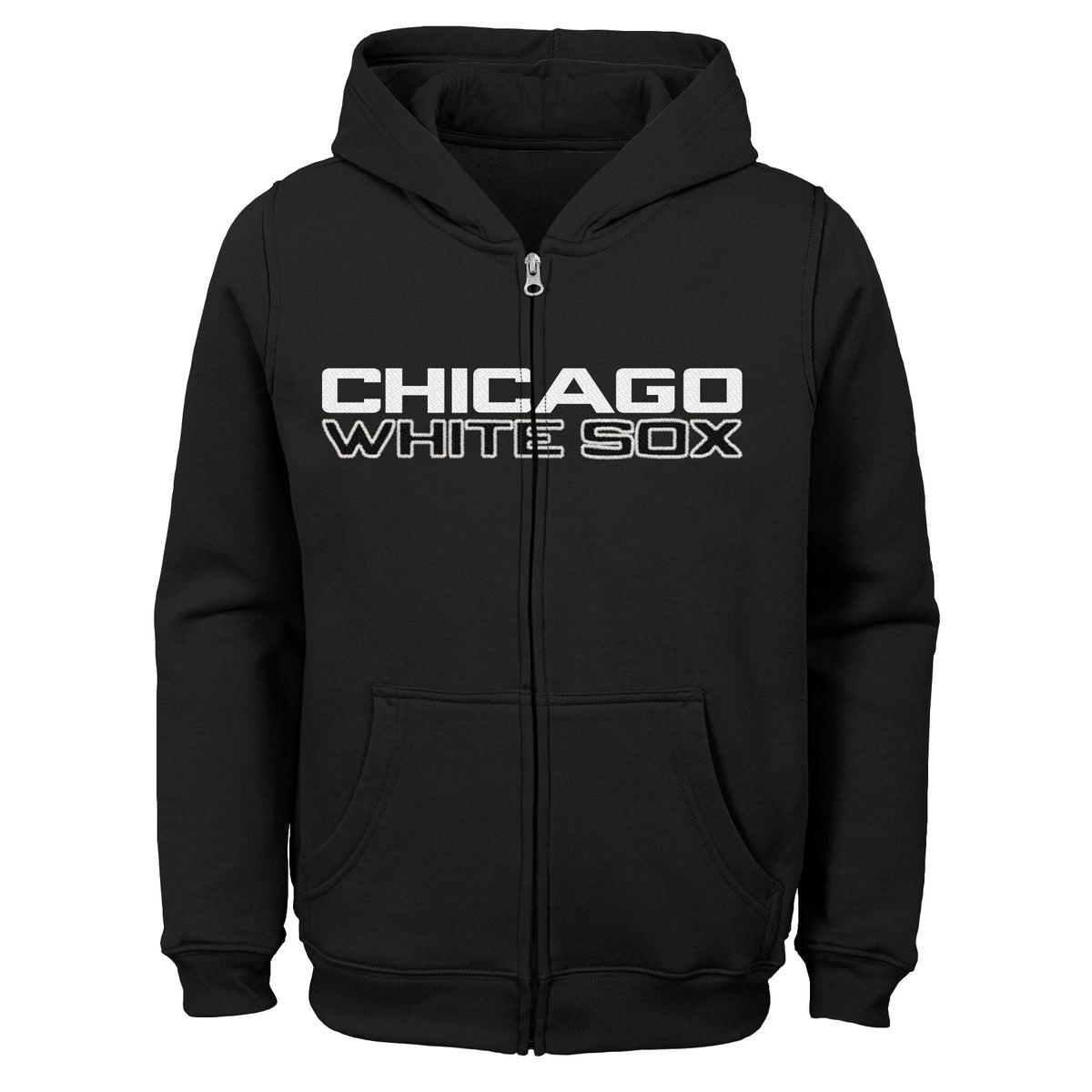 Youth Chicago White Sox Wordmark Black Full Zip Hoodie product image 1, provided for visual reference and product detail