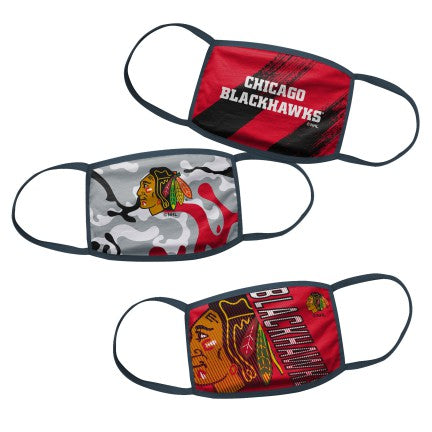 Youth Chicago Blackhawks Face Mask 3-Pack product image 1, provided for visual reference and product detail review