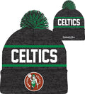 Boston Celtics Mitchell & Ness NBA Reload 2.0 Gray Cuffed Pom Knit Hat product image 1, provided for visual reference and
