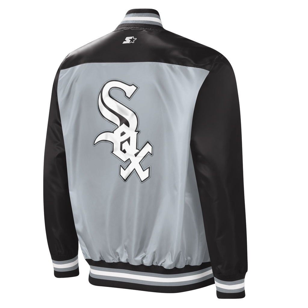Chicago White Sox Silver and Black Button Down Starter Varsity Jacket for Men product image 2, provided for visual reference