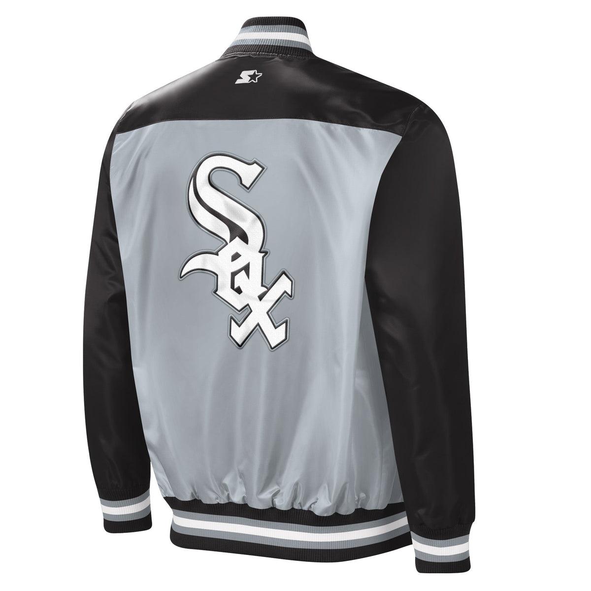 Chicago White Sox Silver and Black Button Down Starter Varsity Jacket for Men product image 2, provided for visual reference