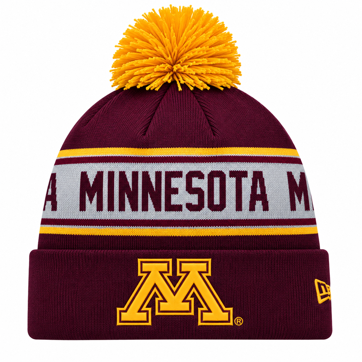 Minnesota Golden Gophers NCAA New Era Maroon Repeat Cuffed Pom Knit Hat product image 1, provided for visual reference and