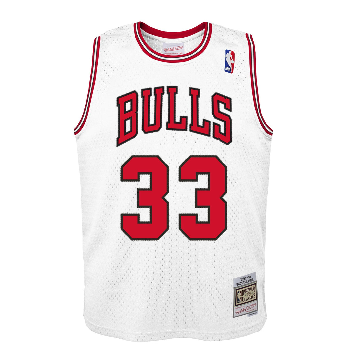Youth Chicago Bulls Scottie Pippen Mitchell & Ness White Hardwood Classics Swingman Jersey product image 2, provided for