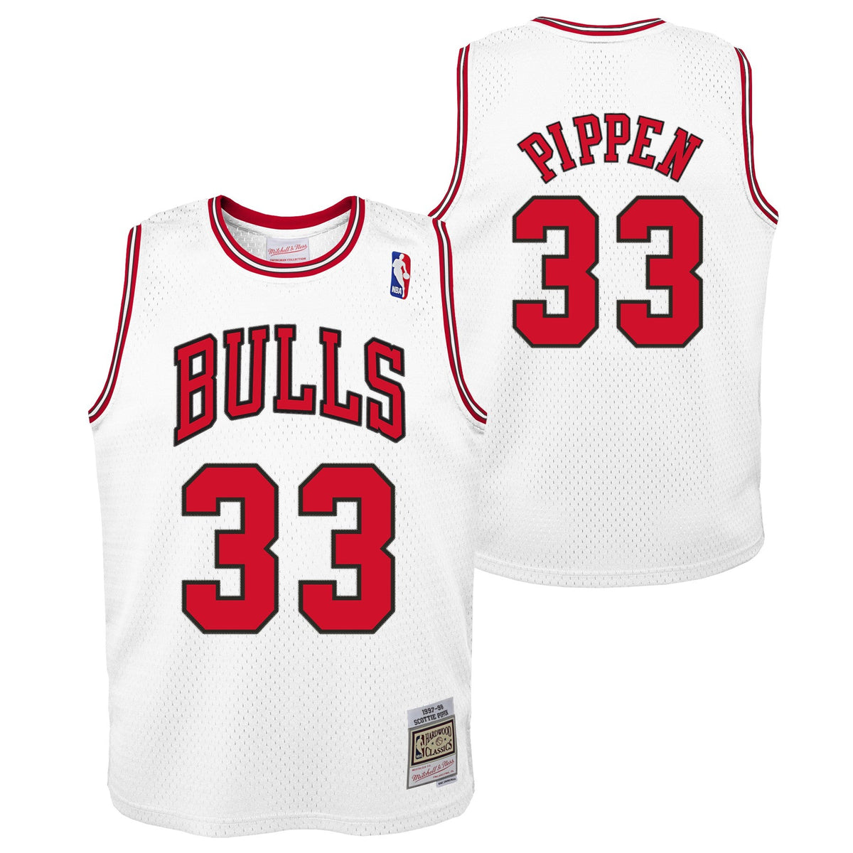 Youth Chicago Bulls Scottie Pippen Mitchell & Ness White Hardwood Classics Swingman Jersey product image 1, provided for