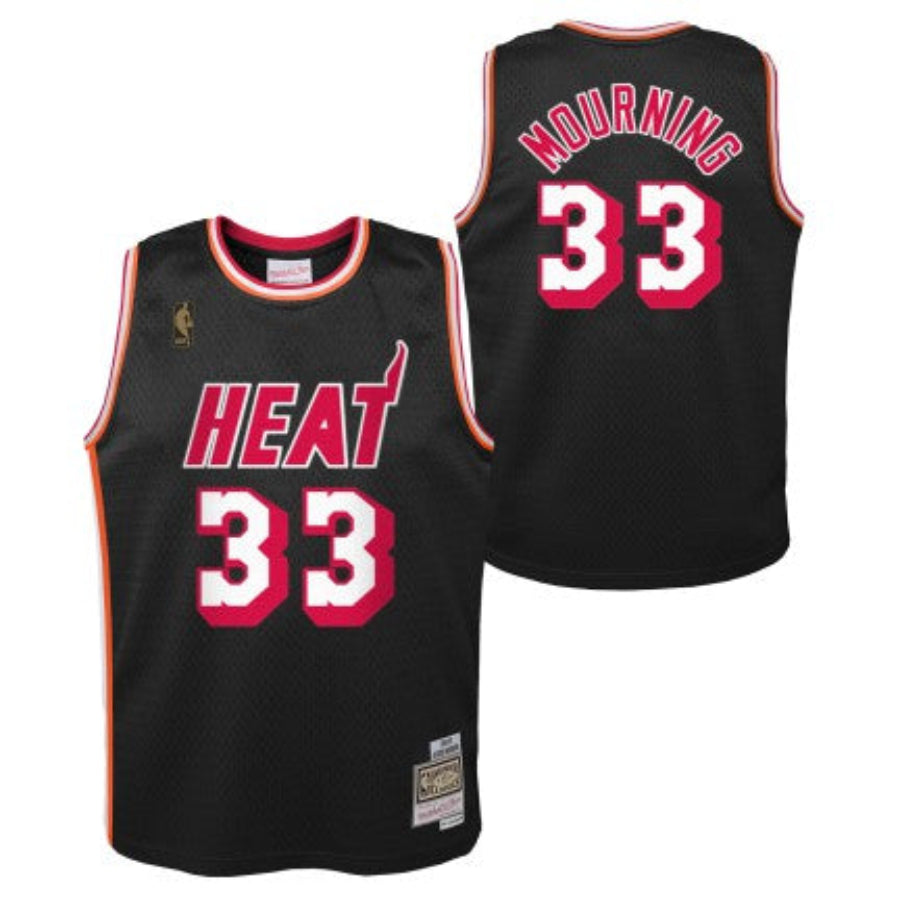 Youth Miami Heat Alonzo Mourning Mitchell & Ness Black 1996-97 Hardwood Classics Jersey product image 1, provided for visual