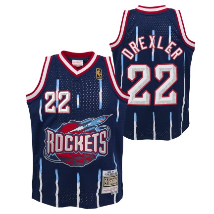 Youth Houston Rockets Clyde Drexler Mitchell & Ness Navy 1996-97 Hardwood Classics Swingman Jersey product image 1, provided