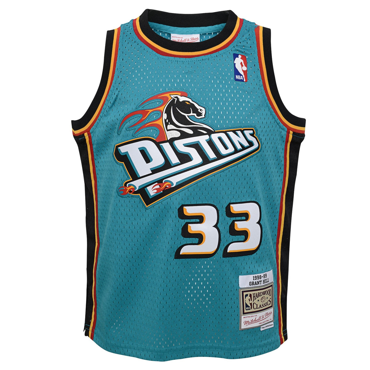 Youth Detroit Pistons Grant Hill Mitchell & Ness Teal 1998-99 Hardwood Classics Swingman Jersey product image 2, provided