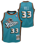 Youth Detroit Pistons Grant Hill Mitchell & Ness Teal 1998-99 Hardwood Classics Swingman Jersey product image 1, provided