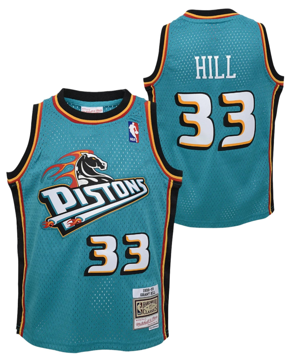 Youth Detroit Pistons Grant Hill Mitchell & Ness Teal 1998-99 Hardwood Classics Swingman Jersey product image 1, provided