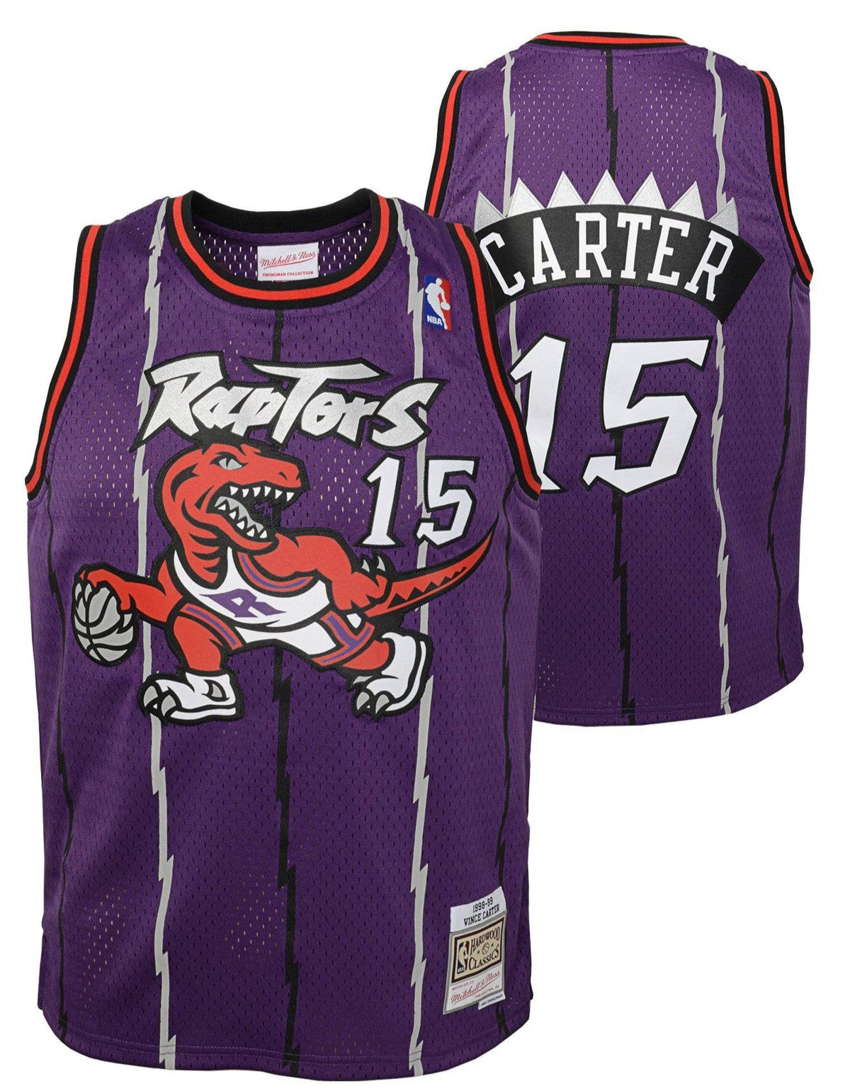 Youth Toronto Raptors Vince Carter Mitchell & Ness Purple Hardwood Classics Jersey product image 1, provided for visual