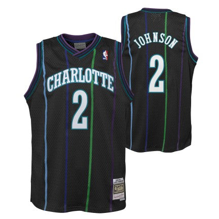 Youth Charlotte Hornets Larry Johnson Mitchell & Ness 1992-93 Hardwood Classics Reload 2.0 Swingman Jersey-Black product