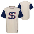 Youth Chicago White Sox Mitchell and Ness Cream/Navy Colorblock T-Shirt product image 1, provided for visual reference and