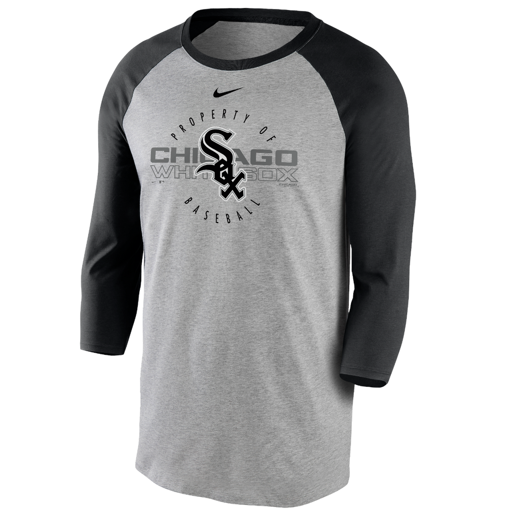 Chicago White Sox Nike Gray/Black Property Of Tri-Blend Raglan 3/4 Sleeve T-Shirt for Men product image 2, provided for
